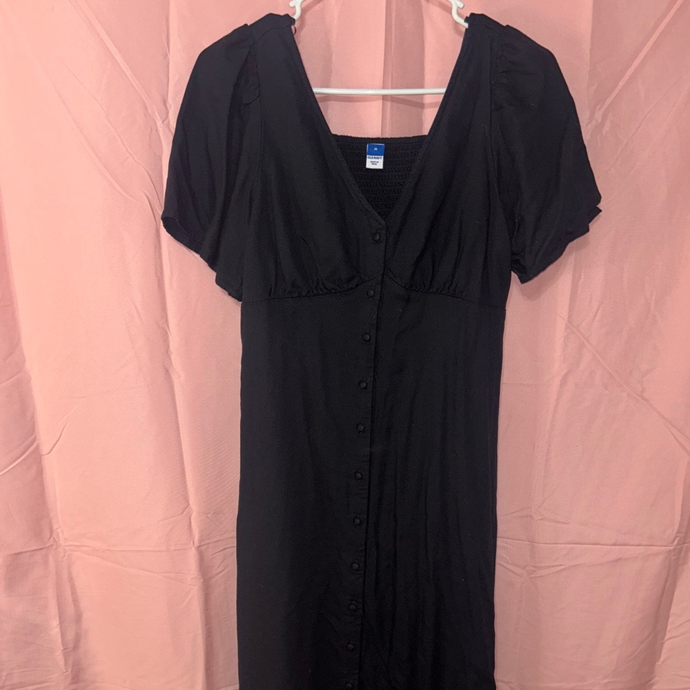 Old Navy Black Babydoll Midi Dress Flutter Sleeves